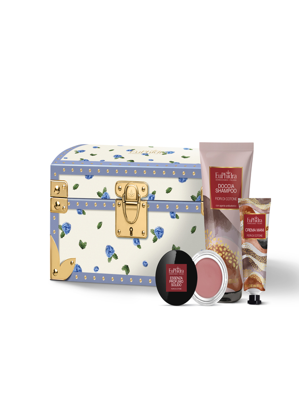 EUPHIDRA FAZZOLETTO RICAMATO COFANETTO FIORI DI COTONE DOCCIA SHAMPOO 200 ML + CREMA MANI 50 ML + ESSENZA PROFUMO SOLIDO 15 G